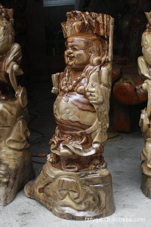 佛缘木雕 根雕刻工艺品 香樟木雕弥勒佛像 笑佛大肚佛装饰摆件